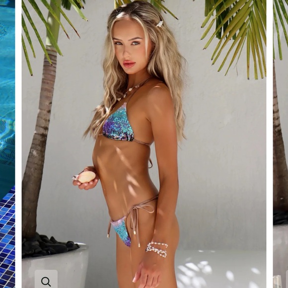 NEW Beach Bunny Ariel sequin Triangle Bikini Top and bottom in multi color ombré - Picture 13 of 13